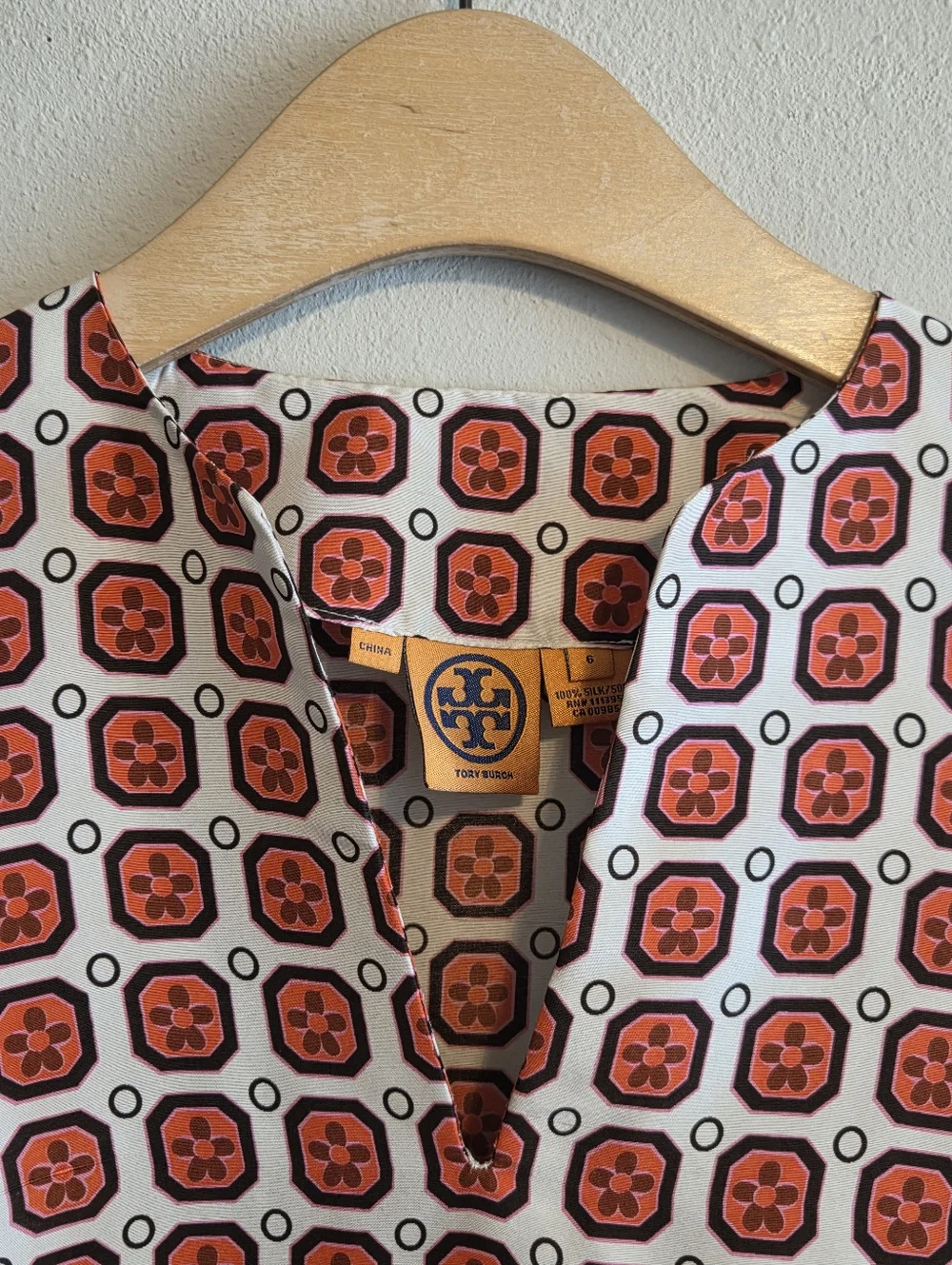 Tory Burch Coral, Black & White Printed Mini Dress